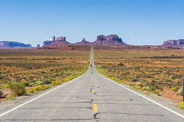 Long road leading into the Monument Valley, Arizona, United States of America, North America