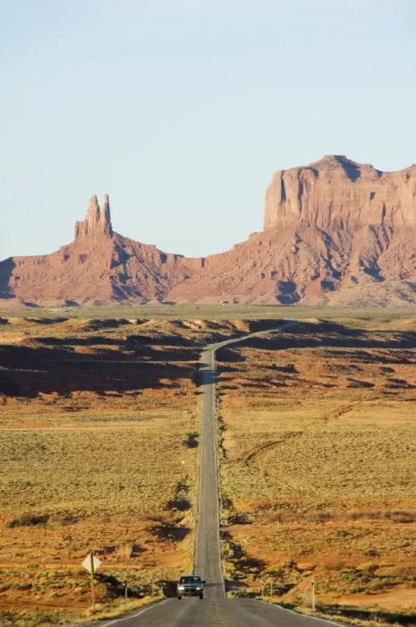 Framed Print : A long straight road leads into Monument Valley Navajo Tribal Park Framed Print : A long straight road leads into Monument Valley Navajo Tribal Park