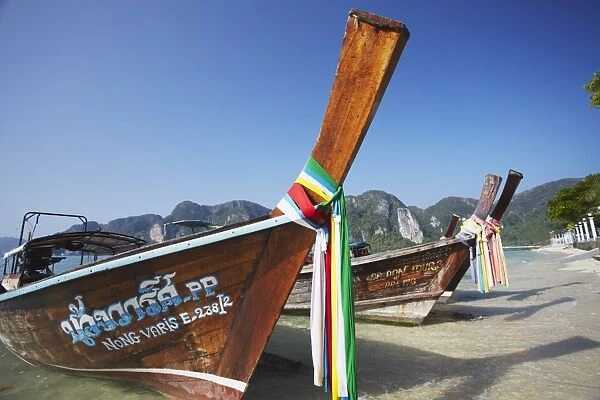 Long tail boats on Ao Ton Sai Beach, Ko Phi Phi Don, Krabi Province, Thailand