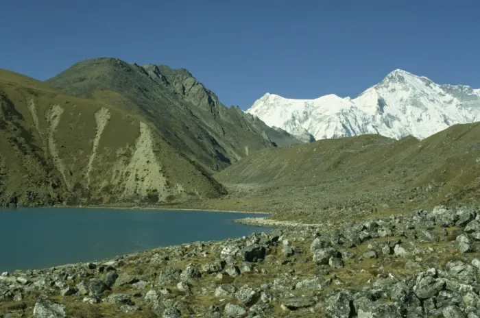 Framed Print : Longpanga Lake with lateral moraine on the right in Framed Print : Longpanga Lake with lateral moraine on the right in