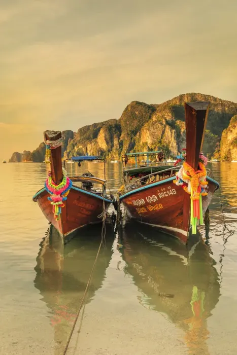 Framed Print : Longtail boats at sunrise, Ko Phi Khi Don Island, Krabi, Thailand, Southeast Asia, Asia Framed Print : Longtail boats at sunrise, Ko Phi Khi Don Island, Krabi, Thailand, Southeast Asia, Asia