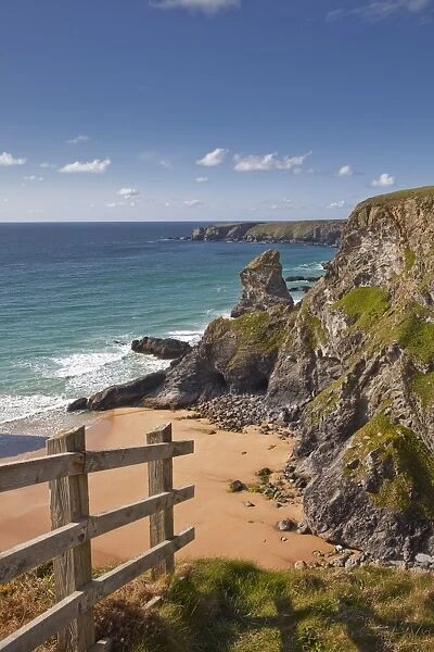 Looking down to the Bedruthan Steps on the north Cornwall coastline, Cornwall, England, United Kingdom, Europe