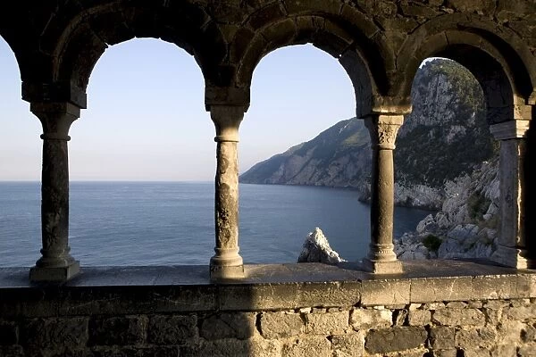 Looking at the Byron cave from the St. Peters Cloister, Portovenere, UNESCO World Heritage Site