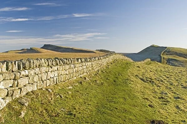 Looking east to Kings Hill and Sewingshields Crag, Hadrians Wall, UNESCO World Heritage Site