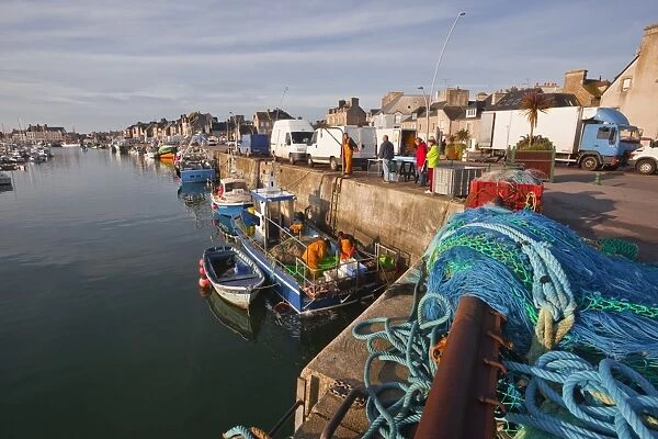 Looking down the harbour at Saint Vst La Hougue, Cotentin Peninsula, Normandy, France, Europe