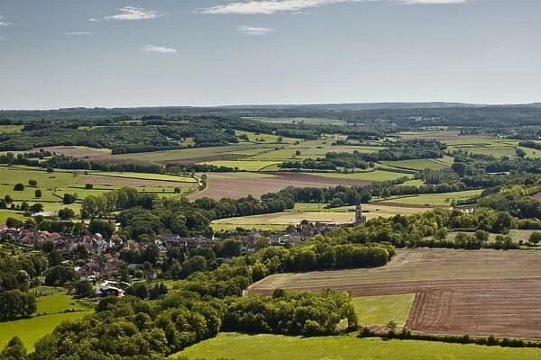 Looking over the landscape of Burgundy and the village of Saint Pere from Vezelay, Burgundy, France, Europe