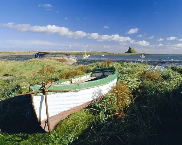 Looking towards Lindisfarne Castle (NT) from the harbour, Lindisfarne (Holy Island)