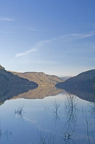 Looking north over Lake Thirlmere, a dam at the north end enlarged the lake which supplies water to Manchester, Lake District National Park, Cumbria, England, United