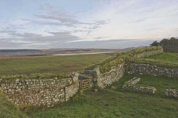 Looking north from Milecastle 37 to Broomlee Lough, Hadrians Wall, UNESCO World Heritage Site