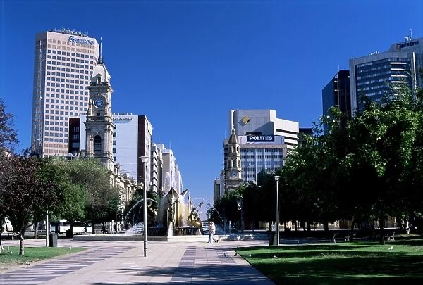Looking north across Victoria Square towards King William Street in city centre