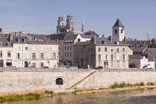Looking across the River Loire to the Cathedrale Sainte Croix d Orleans (Cathedral of Orleans)
