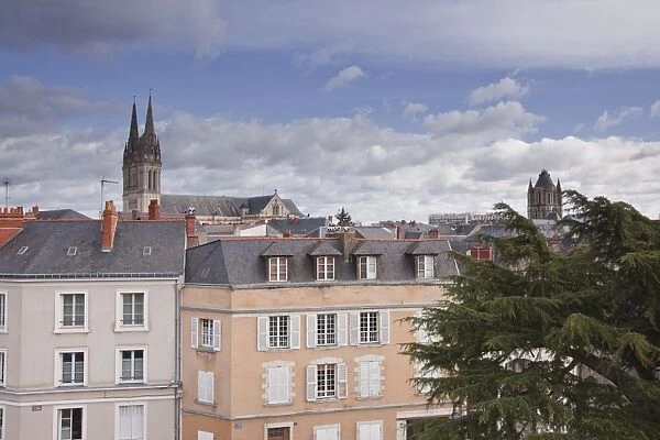 Looking over the rooftops of Angers towards the cathedral, Angers, Maine-et-Loire, France, Europe