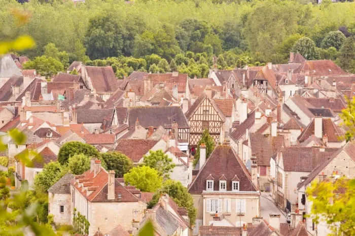 Framed Print : Looking down on the rooftops of Noyers sur Serein from the old chateau above the village, Yonne, Burgundy, France, Europe Framed Print : Looking down on the rooftops of Noyers sur Serein from the old chateau above the village, Yonne, Burgundy, France, Europe