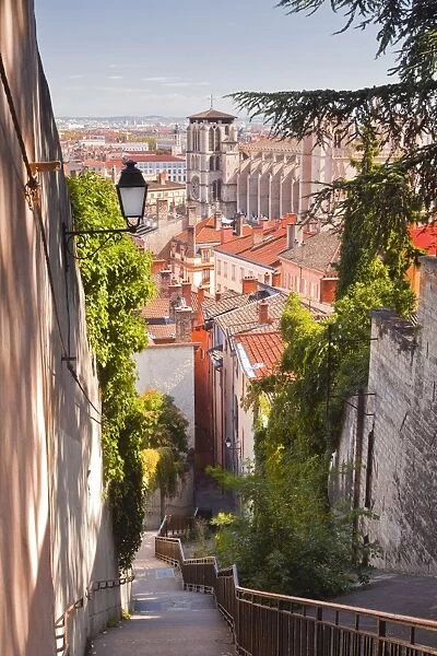 Looking down onto the rooftops of Vieux Lyon, Rhone, Rhone-Alpes, France, Europe