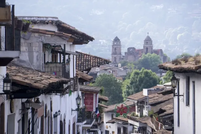 Framed Print : Looking down on town centre, Valle de Bravo, Mexico, North America