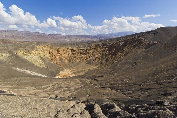 Looking down into Ubehebe crater, a Maar volcano, caused by groundwater contacting hot magma or lava, Death Valley National Park, California, United States of America