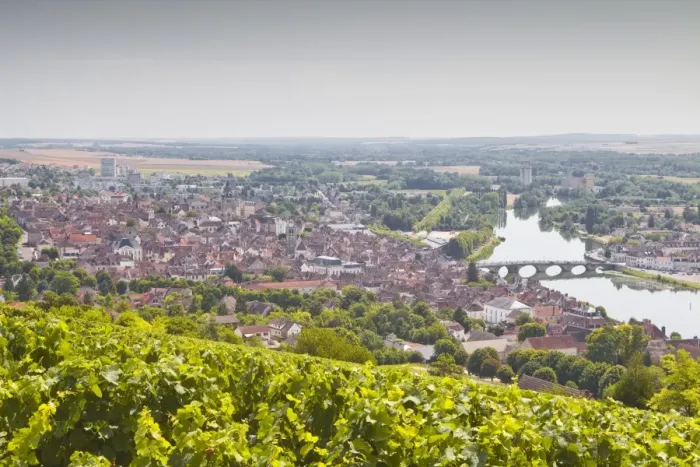 Framed Print : Looking over the vineyards to the town of Joigny, Yonne, Burgundy, France, Europe Framed Print : Looking over the vineyards to the town of Joigny, Yonne, Burgundy, France, Europe