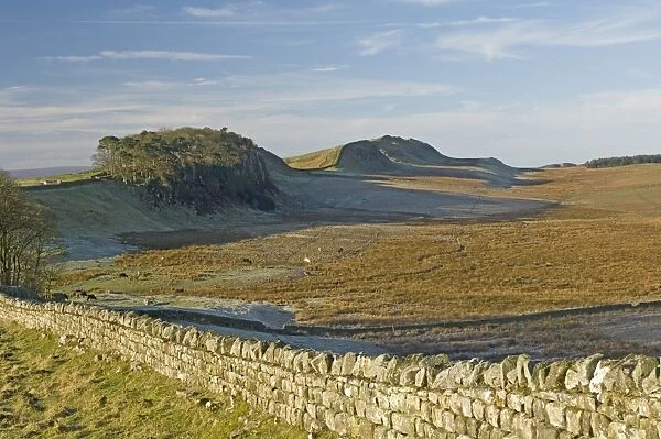 Looking west to Housesteads Wood and Crag, Cuddy and Hotbank Crags, Hadrians Wall