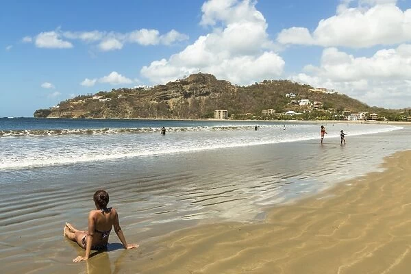 Lookout hill overlooking the beach at this popular tourist hub for the southern surf coast, San Juan del Sur, Rivas, Nicaragua, Central America