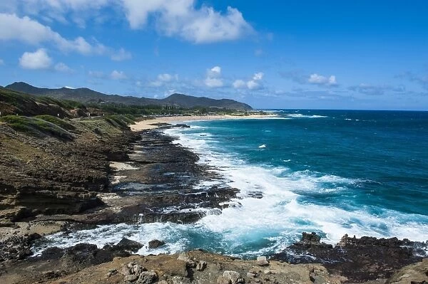 Lookout over sandy beach, Oahu, Hawaii, United States of America, Pacific
