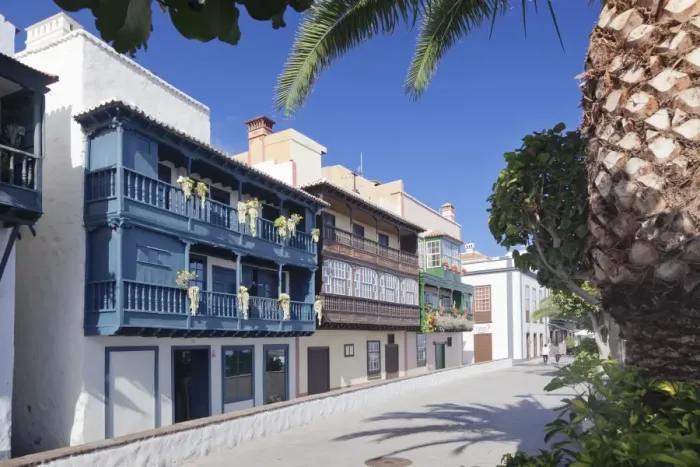 Framed Print : Los Balcones, traditional houses with wooden balconies in the Avenida Maritima, Santa Framed Print : Los Balcones, traditional houses with wooden balconies in the Avenida Maritima, Santa