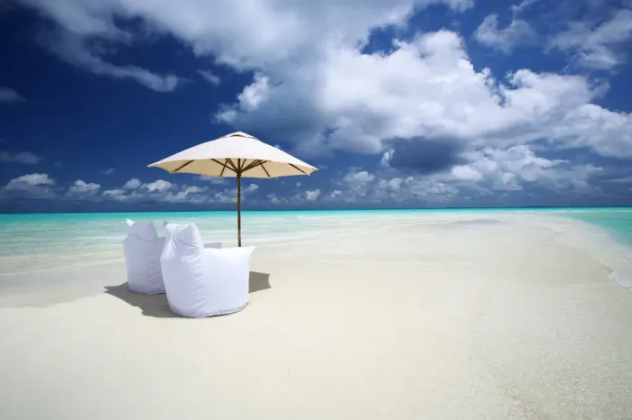 Framed Print : Two Lounge Chairs and Parasol on empty Beach, The Maldives, Indian Ocean, Asia Framed Print : Two Lounge Chairs and Parasol on empty Beach, The Maldives, Indian Ocean, Asia