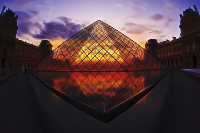 Framed Print : Louvre Pyramide at sunset, Paris, France, Europe Framed Print : Louvre Pyramide at sunset, Paris, France, Europe
