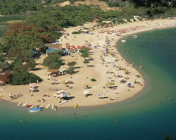 Low aerial of tourists on the Lagoon Beach