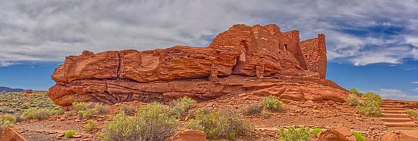 A low angle exterior view of the Wukoki Pueblo at the Wupatki National Monument, Arizona