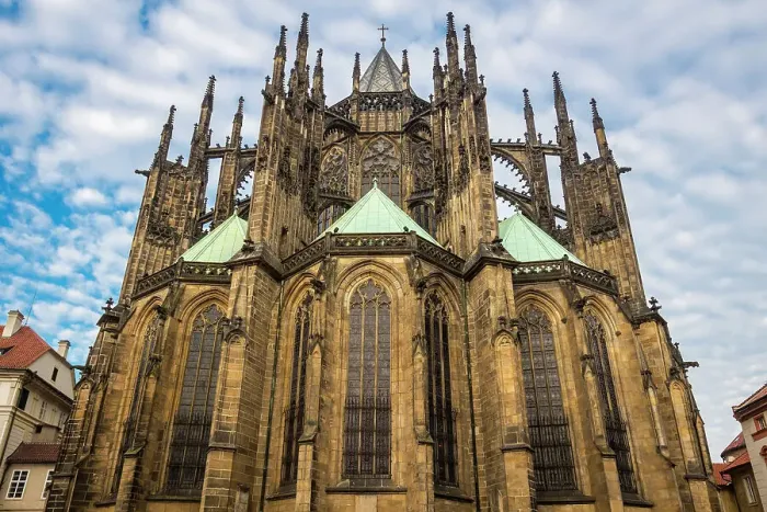 Framed Print : Low angle view of Gothic facade of St. Vitus Cathedral, Prague Castle, UNESCO World Heritage Site, Prague, Czechia, Europe Framed Print : Low angle view of Gothic facade of St. Vitus Cathedral, Prague Castle, UNESCO World Heritage Site, Prague, Czechia, Europe