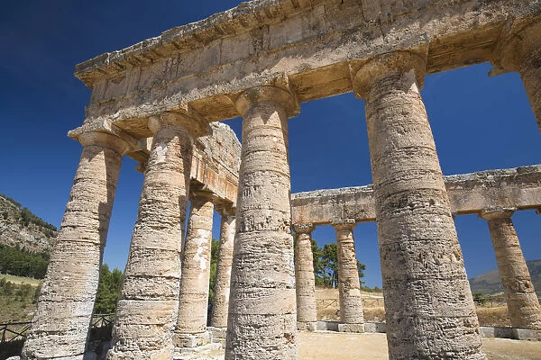 Low angle view of a section of the Doric temple at the ancient Greek city of Segesta