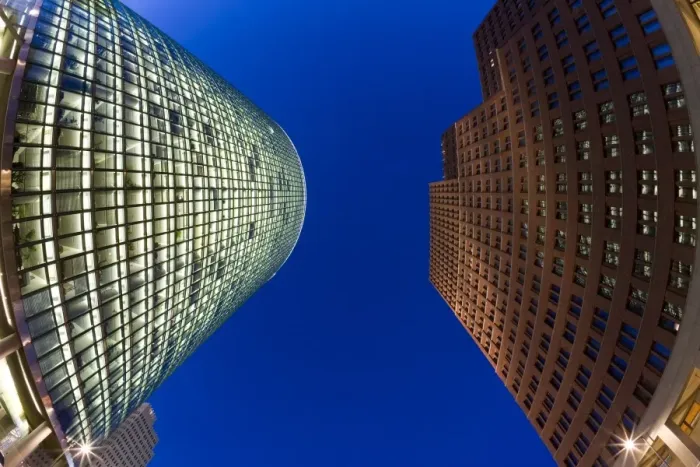 Framed Print : Low angle view of skyscrapers in new urban development