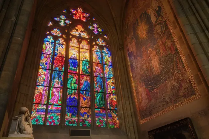 Framed Print : Low angle view of stained glass windows at St. Vitus Cathedral, UNESCO World Heritage Site, Prague, Bohemia, Czech Republic (Czechia), Europe Framed Print : Low angle view of stained glass windows at St. Vitus Cathedral, UNESCO World Heritage Site, Prague, Bohemia, Czech Republic (Czechia), Europe