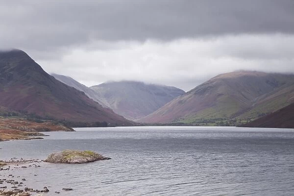 Low rain clouds surrunding the fells above Wast Water in the Lake District National Park, Cumbria, England, United Kingdom, Europe