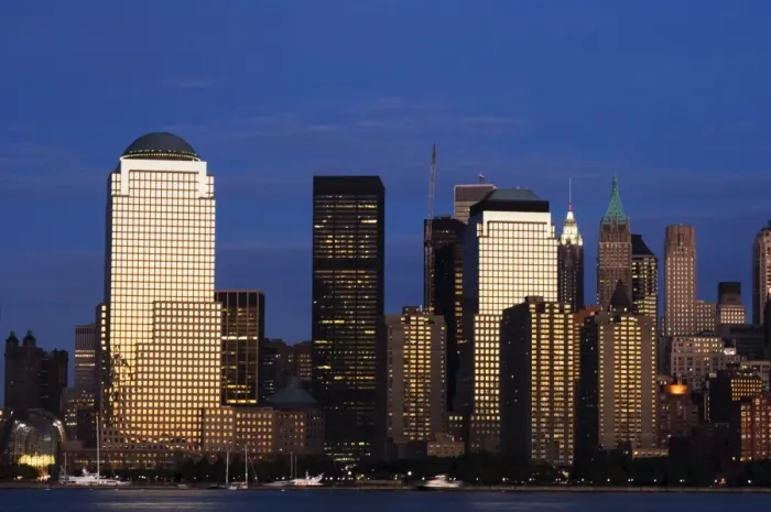 Framed Print : Lower Manhattan skyline at dusk across the Hudson River Framed Print : Lower Manhattan skyline at dusk across the Hudson River