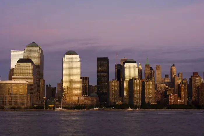 Framed Print : Lower Manhattan skyline across the Hudson River at dusk Framed Print : Lower Manhattan skyline across the Hudson River at dusk