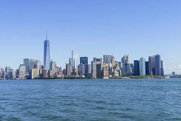Lower Manhattan skyline with One World Trade Center viewed from Hudson River, New York City, New York, United States of America, North America
