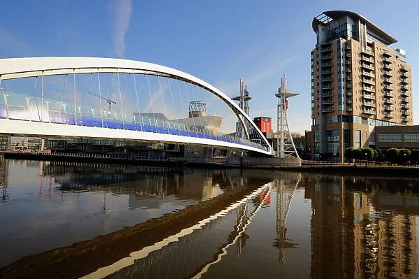 The Lowry Bridge over the Manchester Ship Canal, Salford Quays, Greater Manchester