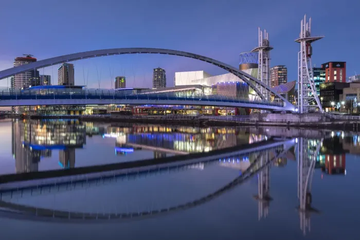 Framed Print : The Lowry Footbridge and Lowry Centre at night, Salford Quays, Salford, Manchester, England, United Kingdom, Europe Framed Print : The Lowry Footbridge and Lowry Centre at night, Salford Quays, Salford, Manchester, England, United Kingdom, Europe