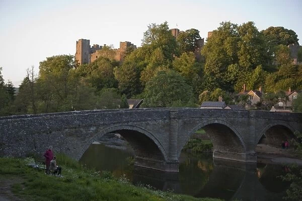 Ludlow Castle and Dinham Bridge in the evening, Shropshire, England, United Kingdom