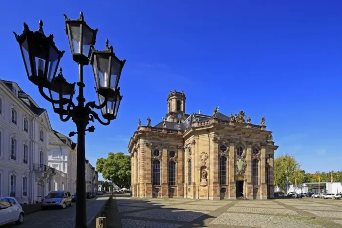 Framed Print : Ludwigsplatz Square and Church of St. Ludwig in Saarbrucken, Saarland, Germany, Europe Framed Print : Ludwigsplatz Square and Church of St. Ludwig in Saarbrucken, Saarland, Germany, Europe