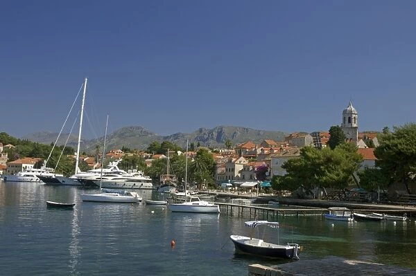 Luxury yachts moored in the harbour, Cavtat, Dalmatia, Croatia, Europe