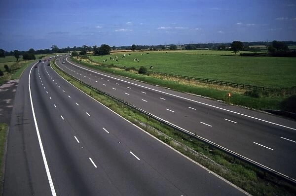 The M4 motorway cuts through the countryside at Burton, Avon, England, United Kingdom