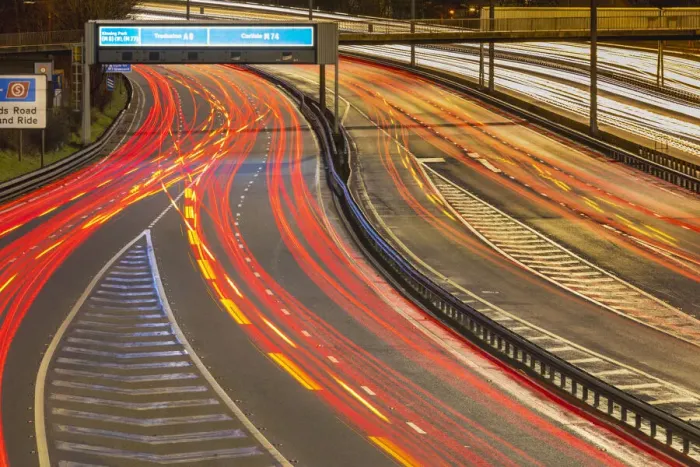 Framed Print : M8 motorway trail lights, Glasgow, Scotland, United Kingdom, Europe