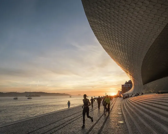 Framed Print : The MAAT at sunset (Museum of Art Architecture and Technology), bordering the Tagus River, Lisbon, Portugal, Europe