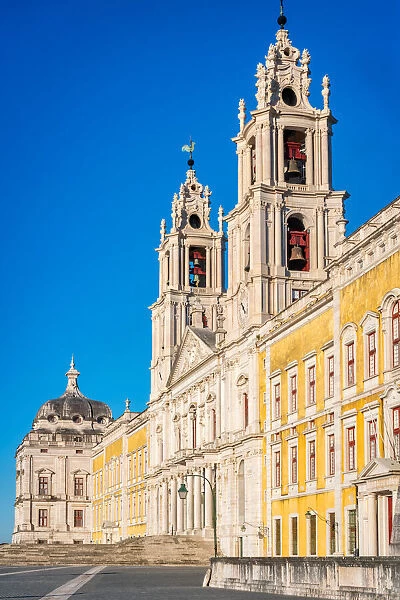 Mafra Palace entrance with iconic towers and bells, Mafra, Portugal, Europe