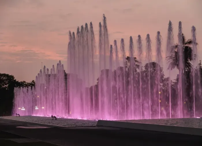 Framed Print : Magic Water Circuit in La Reserva Park, sunset, Lima, Peru, South America Framed Print : Magic Water Circuit in La Reserva Park, sunset, Lima, Peru, South America