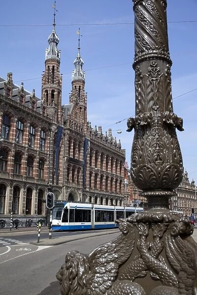 Magna Plaza and ornate lamp post, Amsterdam, Holland, Europe