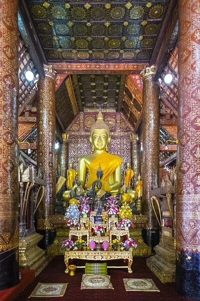 Main altar, interior of Wat Xieng Thong Buddhist temple, UNESCO World Heritage Site