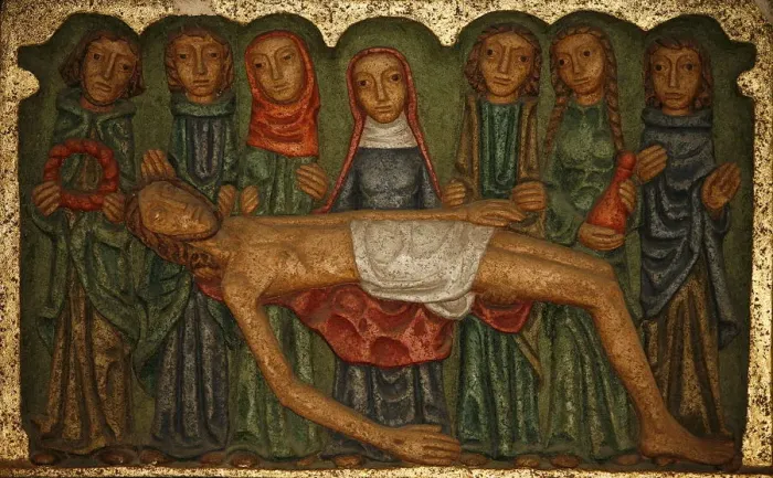Framed Print : Main altar sculpture dating from 1980, of Jesus taken down from the cross Framed Print : Main altar sculpture dating from 1980, of Jesus taken down from the cross
